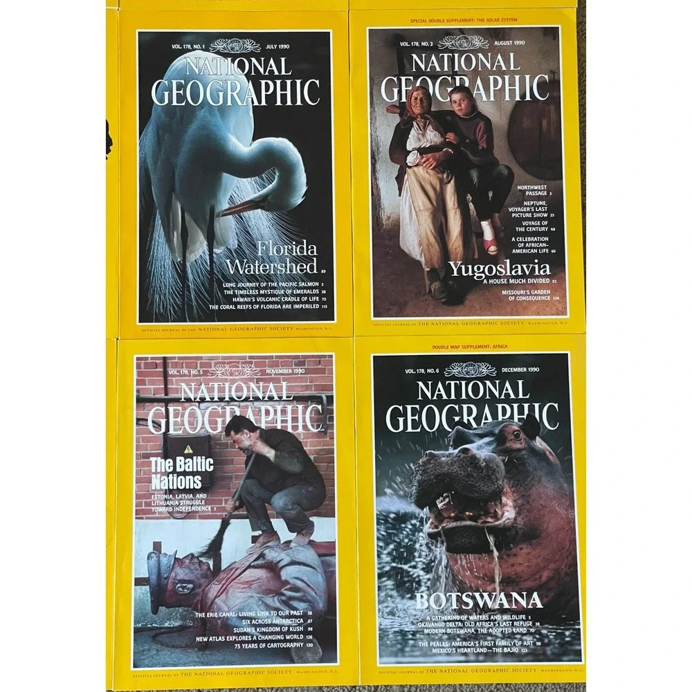 Lot of National Geographic‎ Magazines 1990 lot of 12 full set Jan-dec